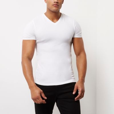 White V-neck muscle fit t-shirt